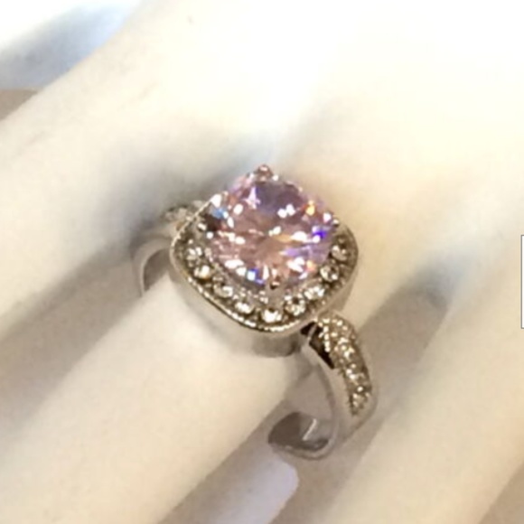 Silver Deco Amethyst Halo Cocktail Ring Size 10 Purple Cubic Zirconia Rodium - Picture 4 of 8